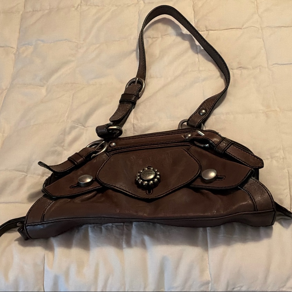 Coccinelle Vintage Brown Leather Shoulder Bag with Decorative Stud Detail